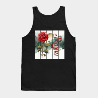 vintage rose with intricate text, watercolor art in the background Tank Top